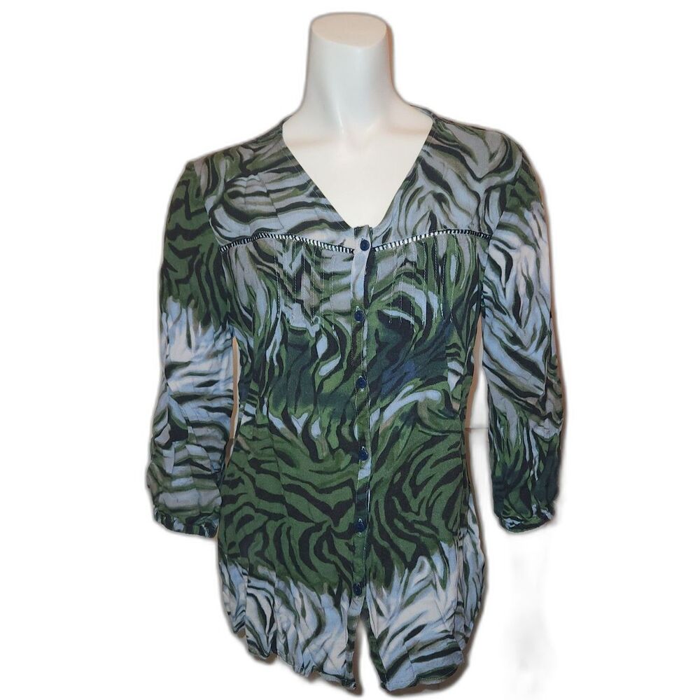 Art and Soul Green And Blue Zebra Blouse Top Womens Size Medium